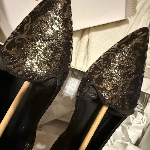 belle by sigerson Morrison Black metallic brocade size 7 Flats NWT - Picture 9 of 12